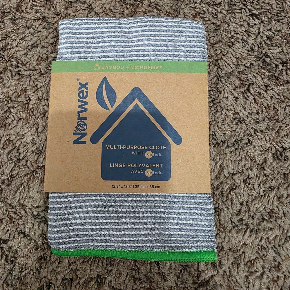 Norwex Multi-Purpose Cloth Bamboo Microfiber BacLock Striped Grey Green New